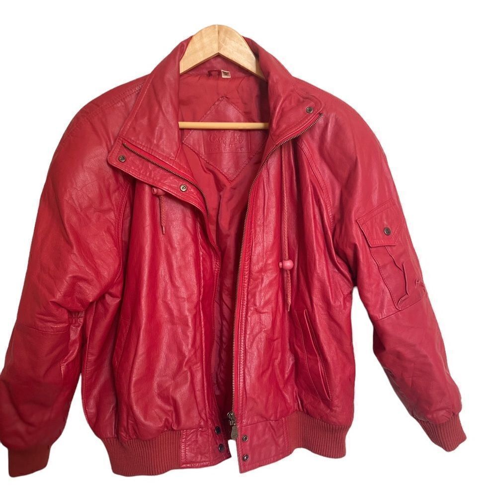 Vintage Red Leather Moto Jacket Size Medium - Picture 2 of 7